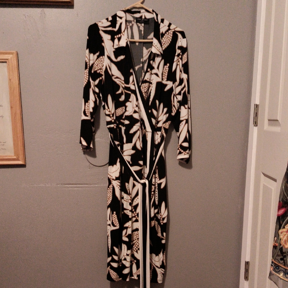 Lane Bryant Black and Cream Patterned Dress
